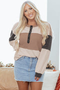 Colorblock Waffle Knit Patchwork Henley Top