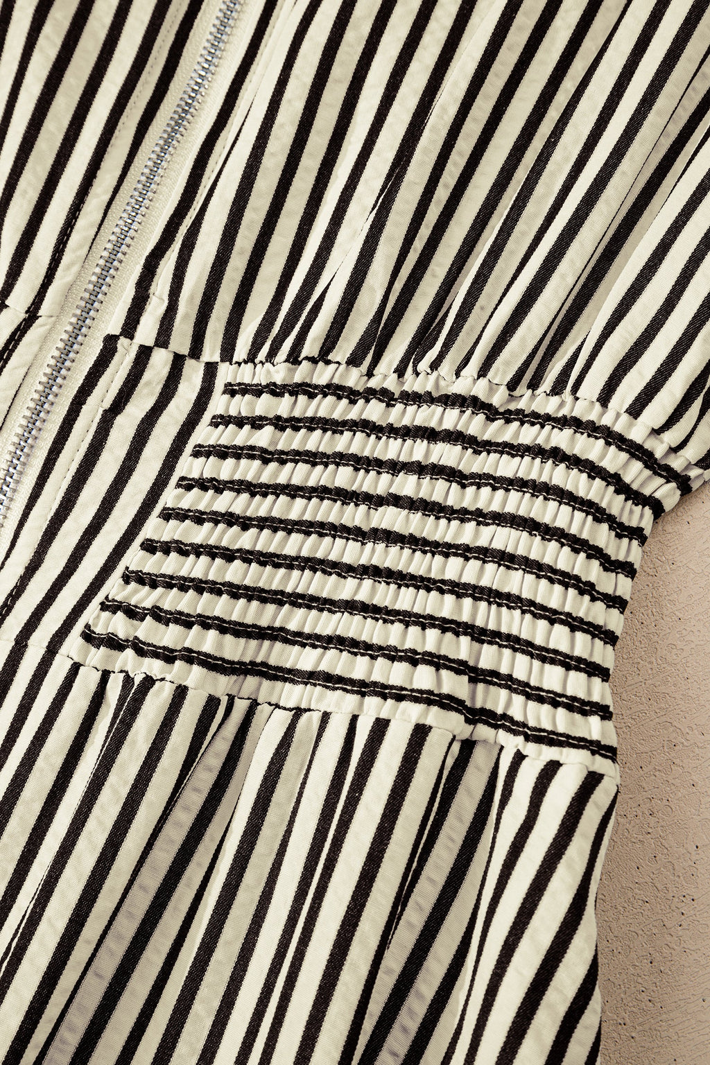 Stripe V-Neck Zip Front Midi Dress