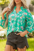 Floral Lantern Sleeve Buttoned Shirt