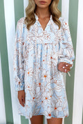Floral Tie Neck Long Sleeve Mini Dress