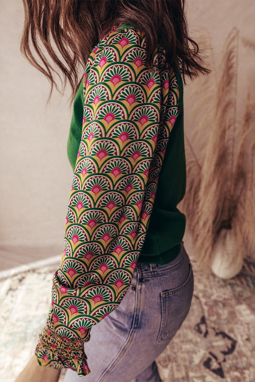 Floral Patchwork Puff Sleeve Sweater