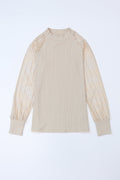 Stripe Ribbed Mesh Long Sleeve Crewneck Top