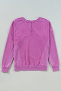 Solid Notched Neck Drop Shoulder Sweatshirt