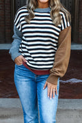 Stripe Colorblock Sleeve Ribbed Trim Sweater
