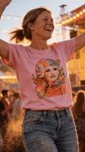 1/2 Penny "Dolly" Country Queen Western Graphic Tee — Vibrant Pop-Art Style on Petal Pink Cotton-Poly - Rooted & Reckless Co.