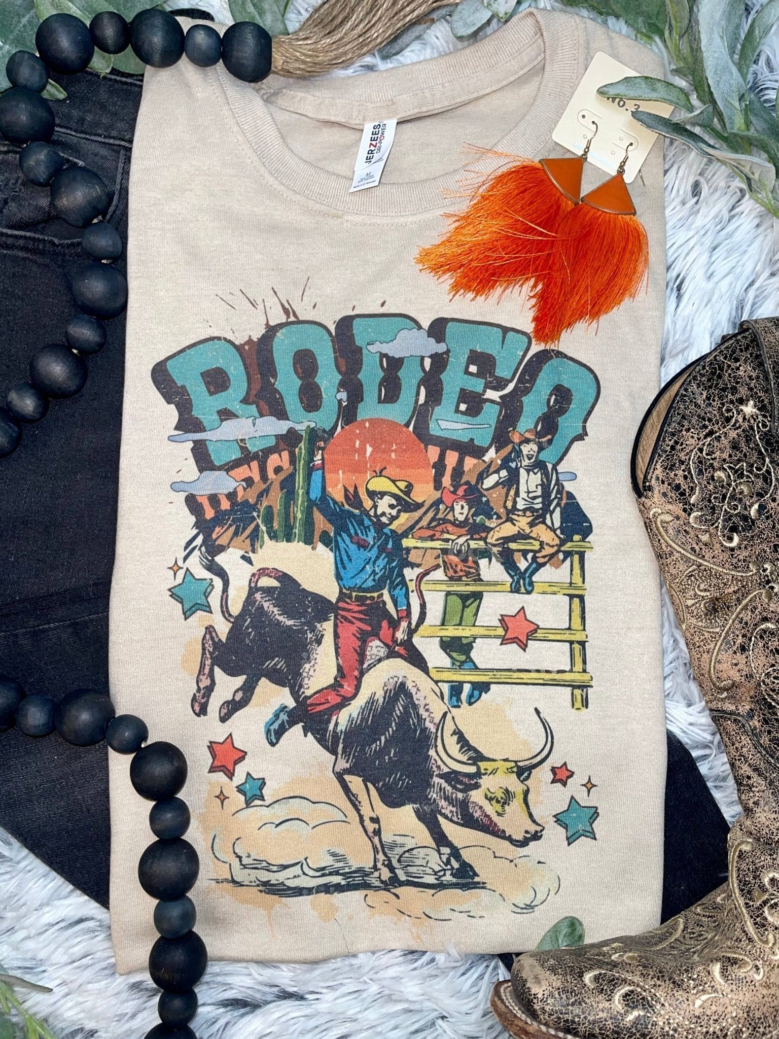 1/2 Penny "Vintage Rodeo Bull Rider" Western Graphic Tee — Sand Cotton-Blend Unisex Western Statement - Rooted & Reckless Co.