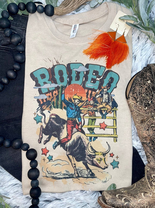 1/2 Penny "Vintage Rodeo Bull Rider" Western Graphic Tee — Sand Cotton-Blend Unisex Western Statement - Rooted & Reckless Co.