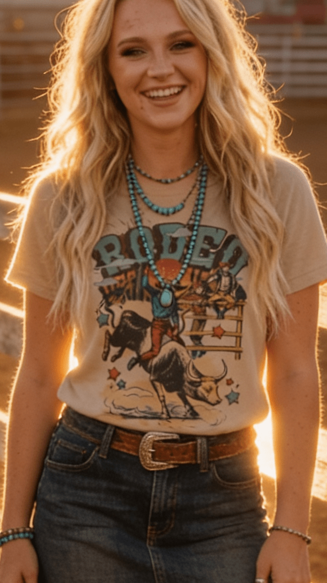 1/2 Penny "Vintage Rodeo Bull Rider" Western Graphic Tee — Sand Cotton-Blend Unisex Western Statement - Rooted & Reckless Co.