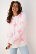 Star Ribbed Trim Drop Shoulder Oversized Sweater