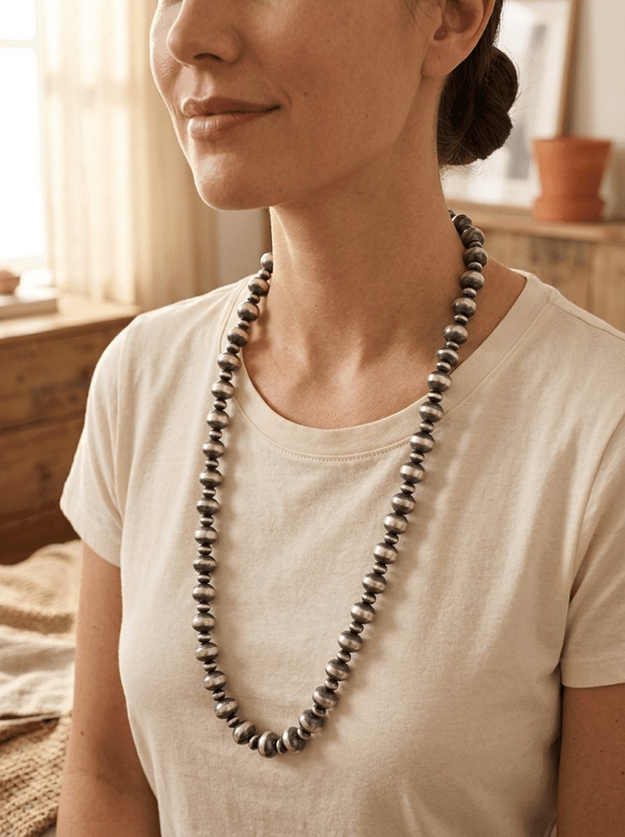 14mm & 10mm Saucer Sterling Pearl Statement Necklace — 35 inch - Rooted & Reckless Co.