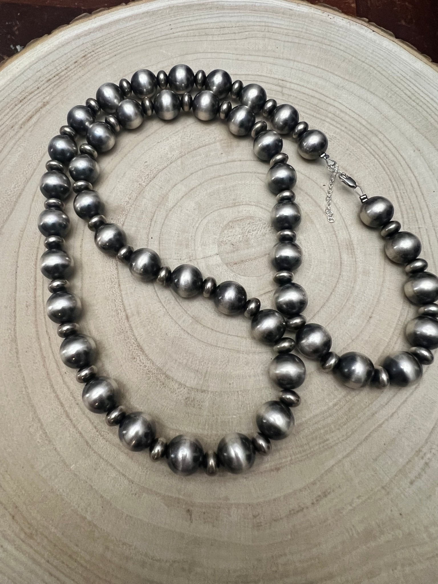 14mm & 10mm Saucer Sterling Pearl Statement Necklace — 35 inch - Rooted & Reckless Co.