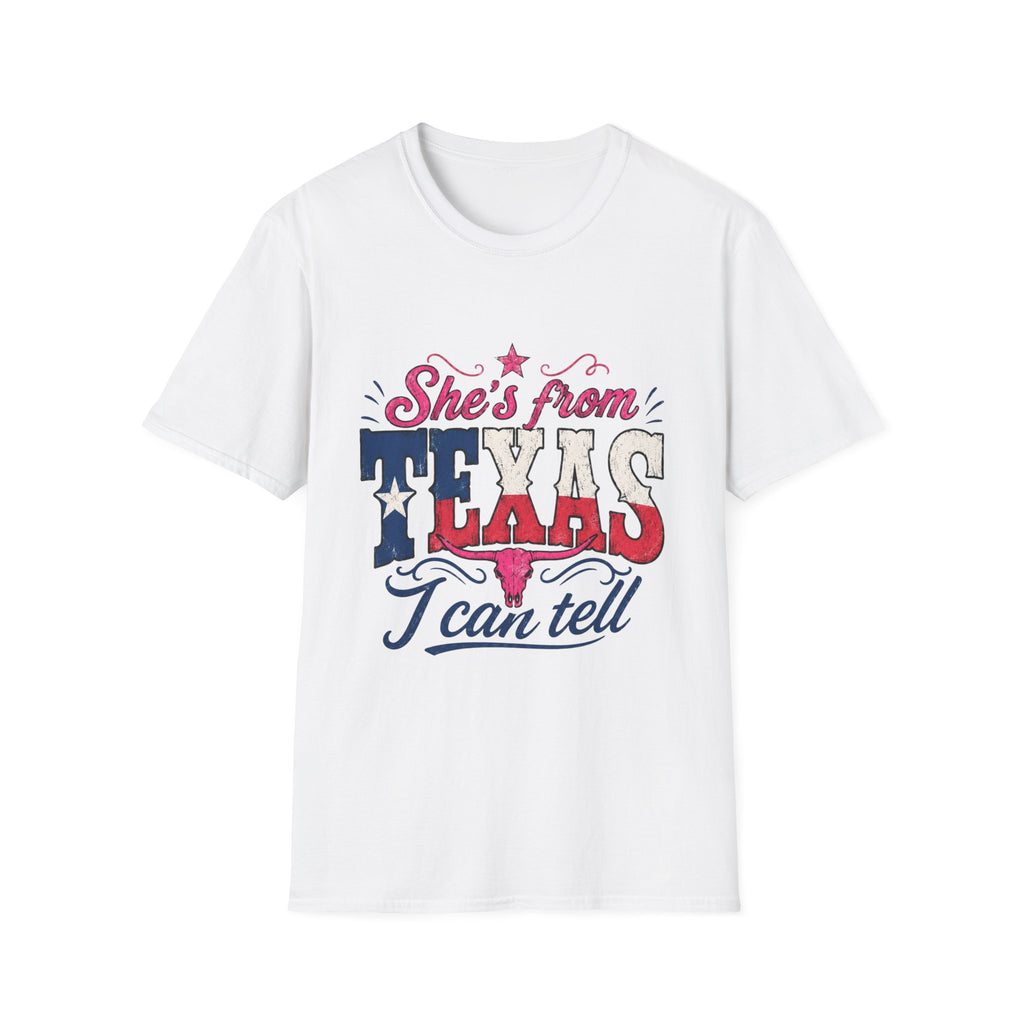 She's From Texas T-Shirt — Patriotic Retro Lone Star Tee for Women