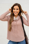 Corded Knit Drawstring Cowl Neck Top