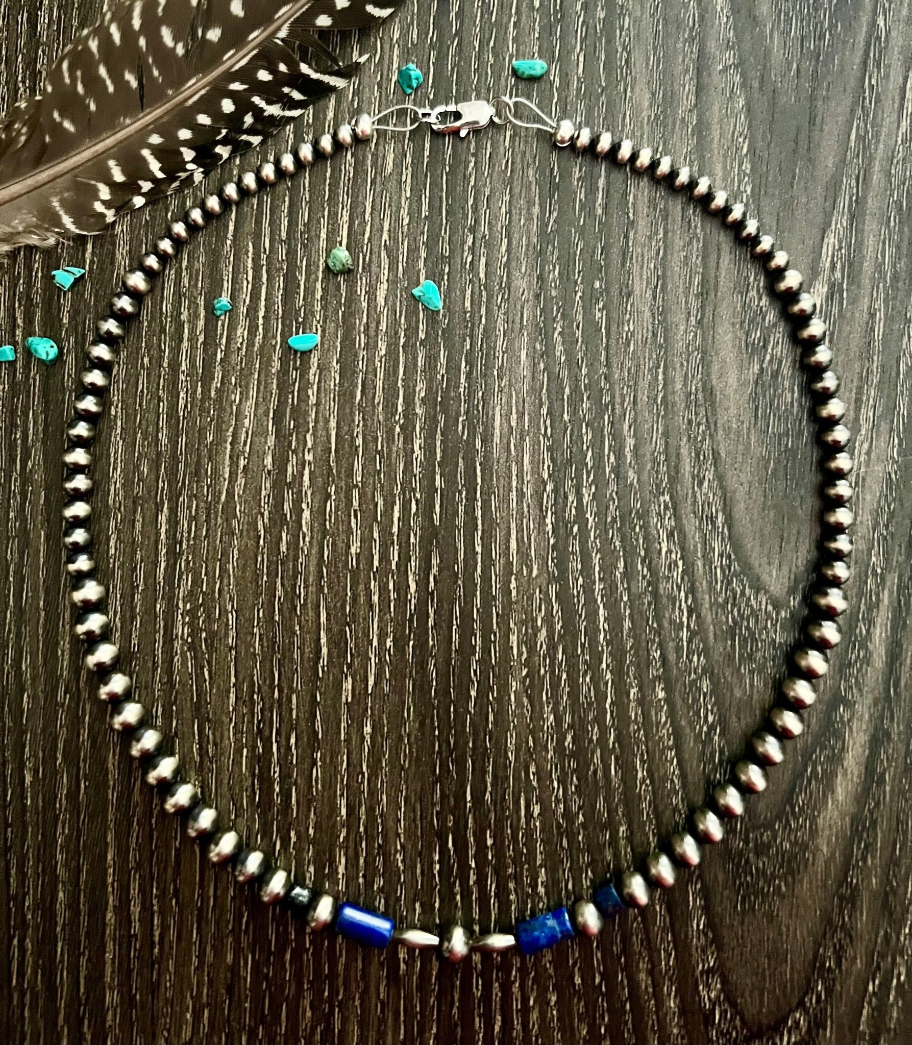 17.5” Graduated Sterling Pearl Necklace with Lapis Beads - Rooted & Reckless Co.