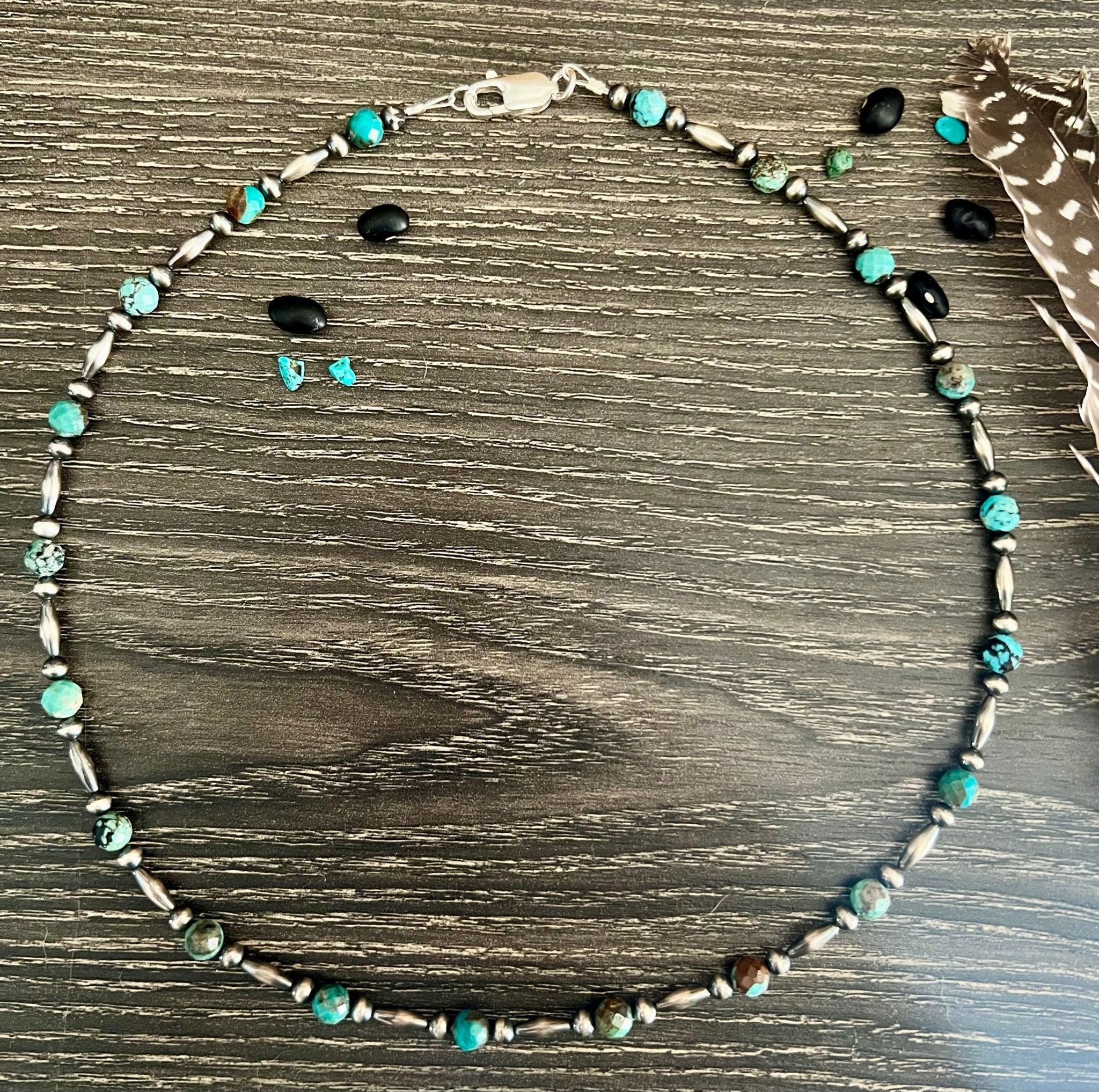 19.5” Sterling Torpedo and Round Bead Necklace with Microfaceted Ombré Turquoise - Rooted & Reckless Co.