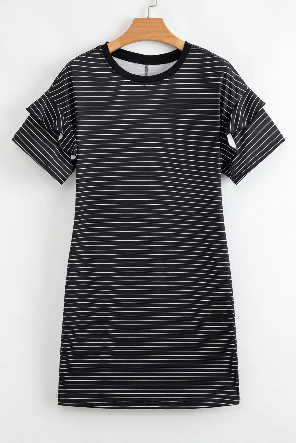 Stripe Ruffle Short Sleeve Crew Neck T-Shirt Mini Dress