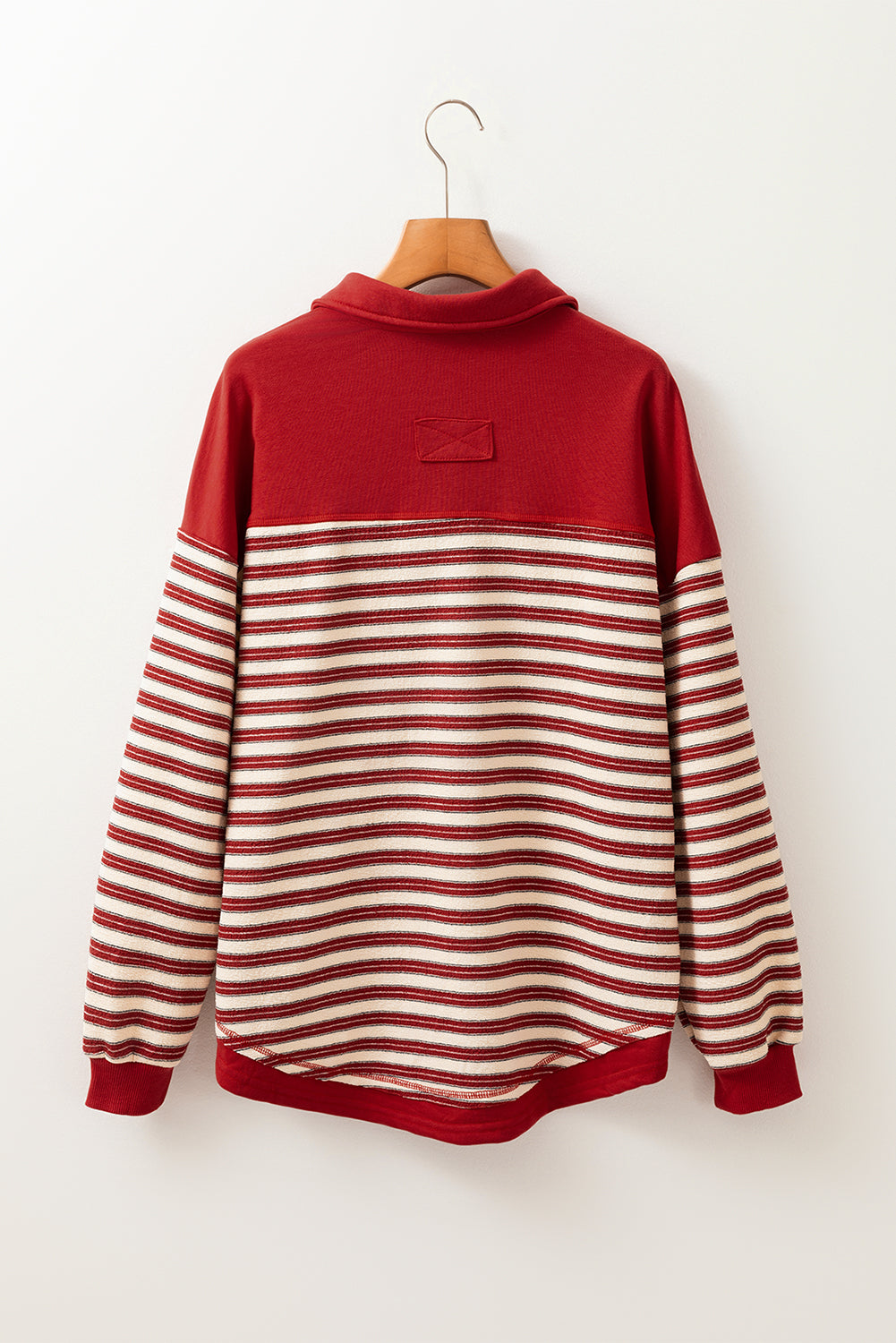 Stripe Buttoned Collared V-Neck Drop Shoulder Top