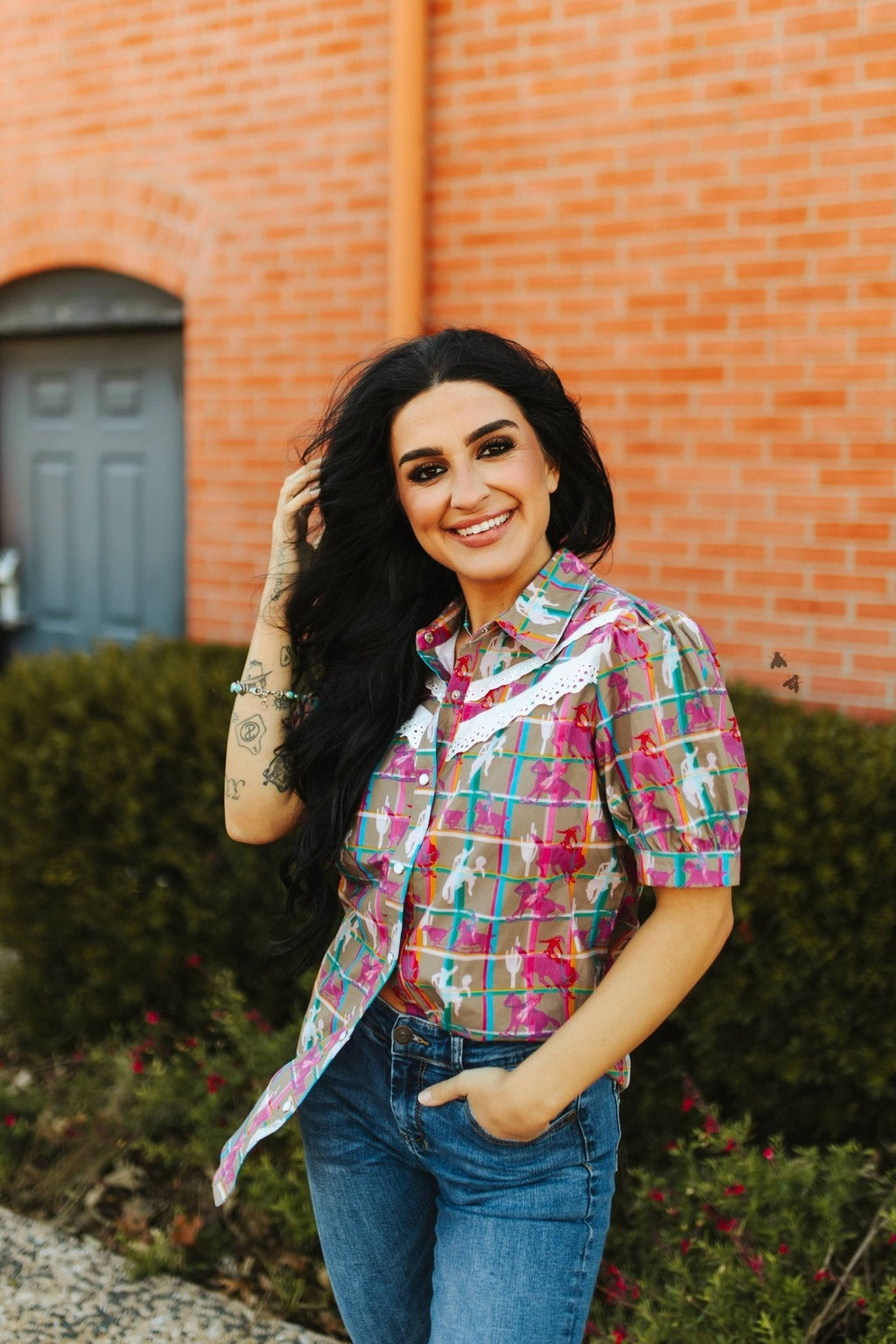 2 Fly Co "Plaid Posse" Western Top — Multi-Color Plaid with Lace Detail Comfortable Statement Piece - Rooted & Reckless Co.