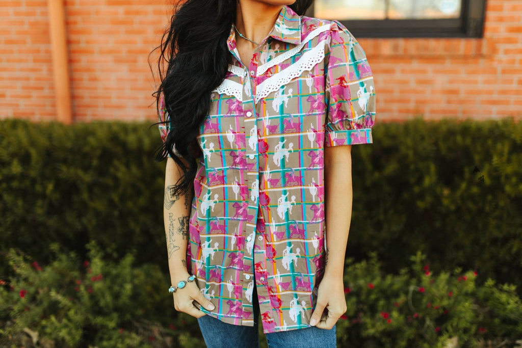 2 Fly Co "Plaid Posse" Western Top — Multi-Color Plaid with Lace Detail Comfortable Statement Piece - Rooted & Reckless Co.