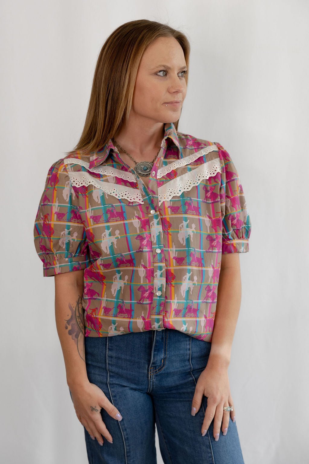 2 Fly Co "Plaid Posse" Western Top — Multi-Color Plaid with Lace Detail Comfortable Statement Piece - Rooted & Reckless Co.