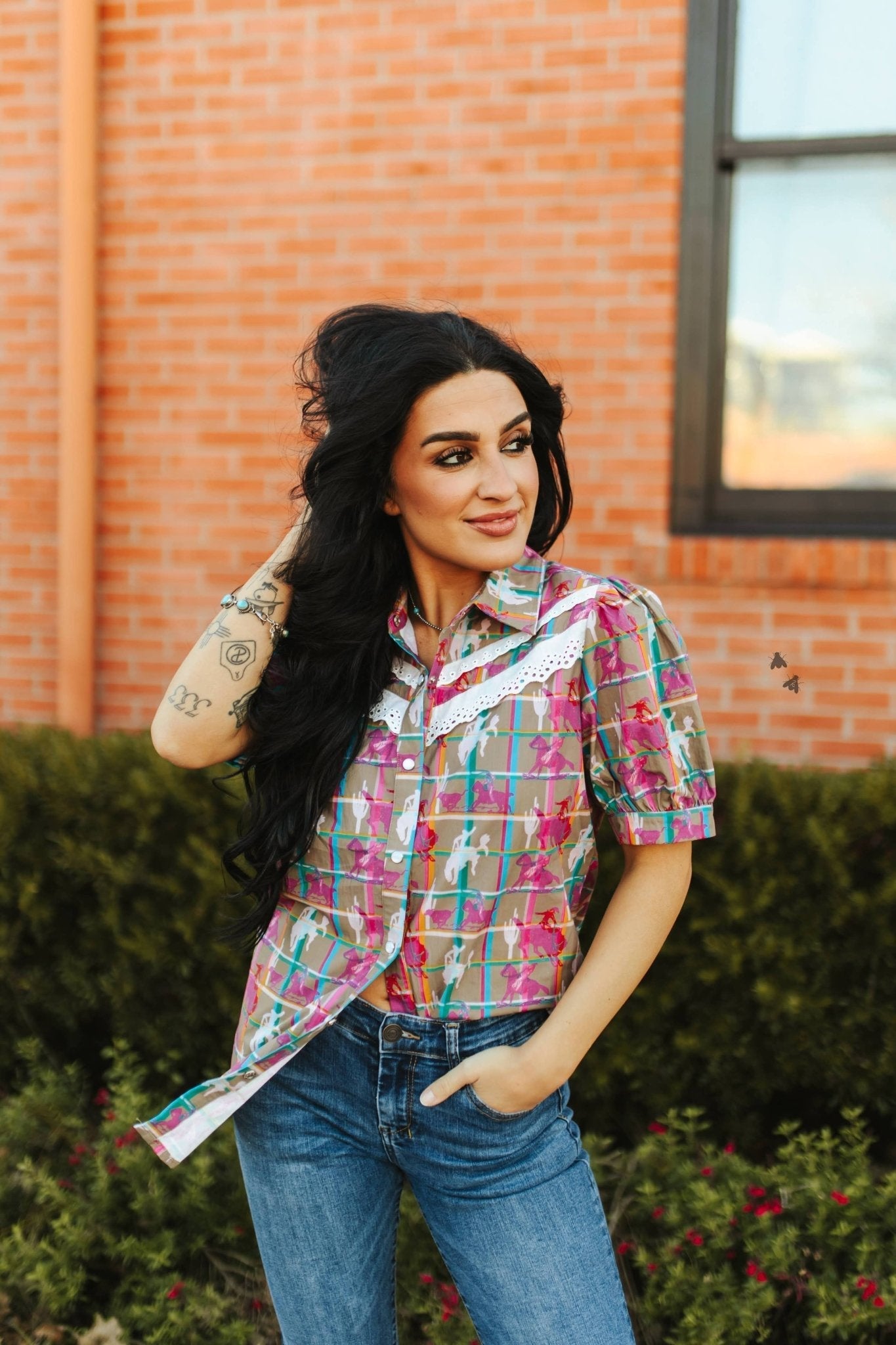 2 Fly Co "Plaid Posse" Western Top — Multi-Color Plaid with Lace Detail Comfortable Statement Piece - Rooted & Reckless Co.