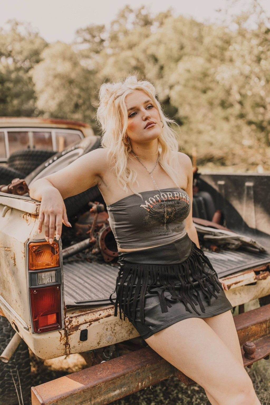 2 Fly Co "Round Up" Fringed Vegan Leather Western Skort — Honky Tonk Ready (Large available) - Rooted & Reckless Co.