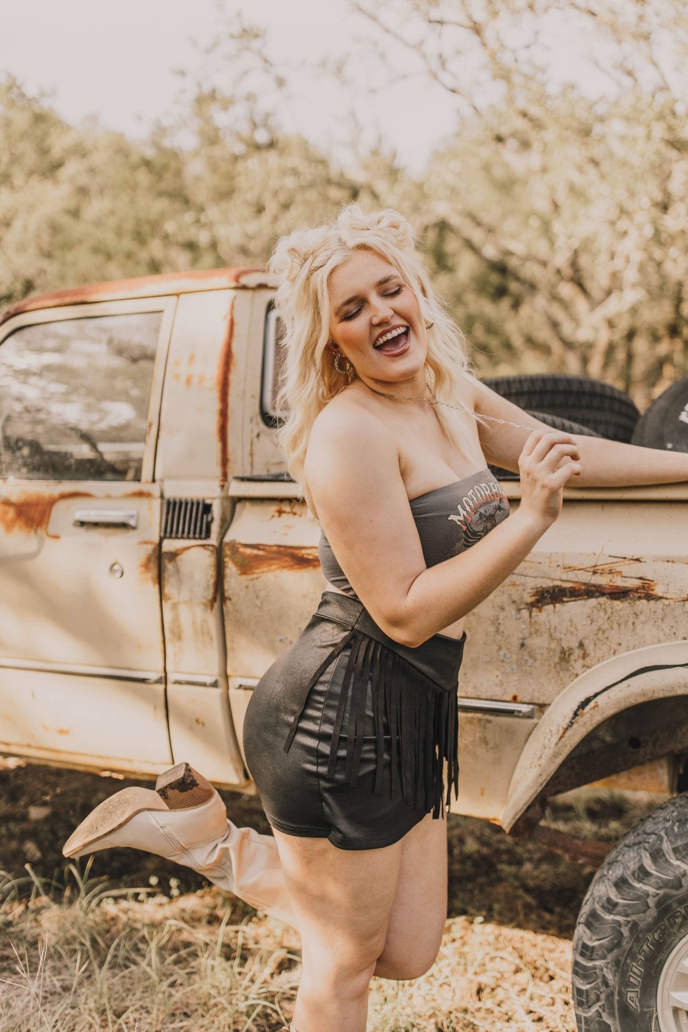 2 Fly Co "Round Up" Fringed Vegan Leather Western Skort — Honky Tonk Ready (Large available) - Rooted & Reckless Co.