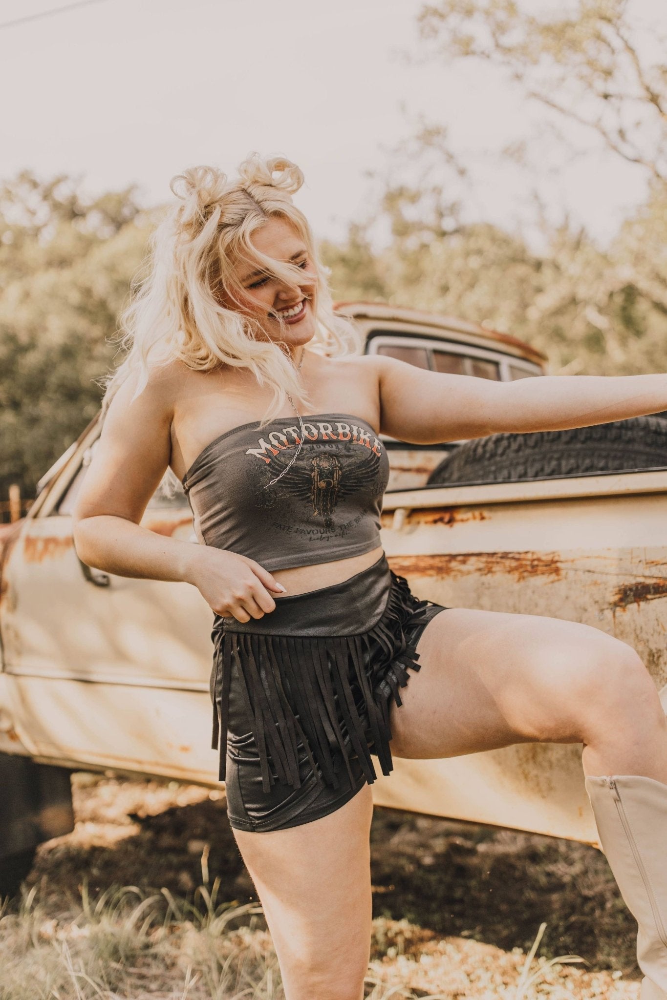 2 Fly Co "Round Up" Fringed Vegan Leather Western Skort — Honky Tonk Ready (Large available) - Rooted & Reckless Co.