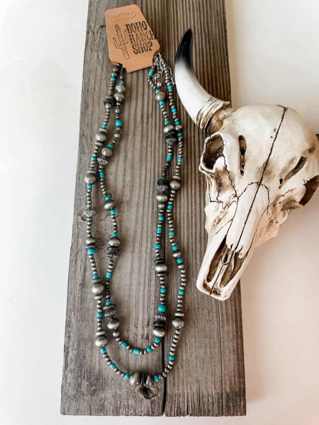2 Layered Navajo Style Pearl and Bead Necklace - Rooted & Reckless Co.