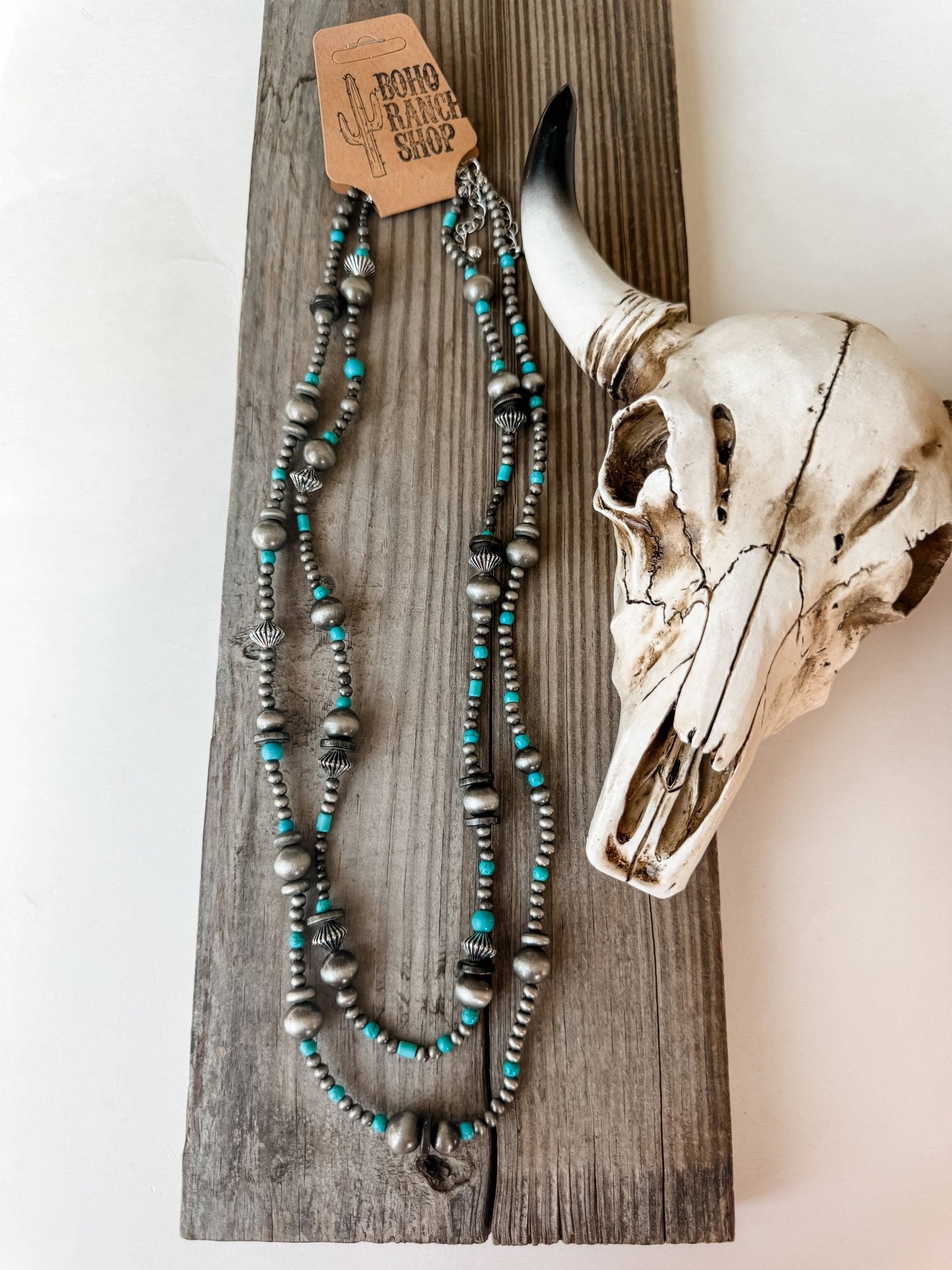 2 Layered Navajo Style Pearl and Bead Necklace - Rooted & Reckless Co.