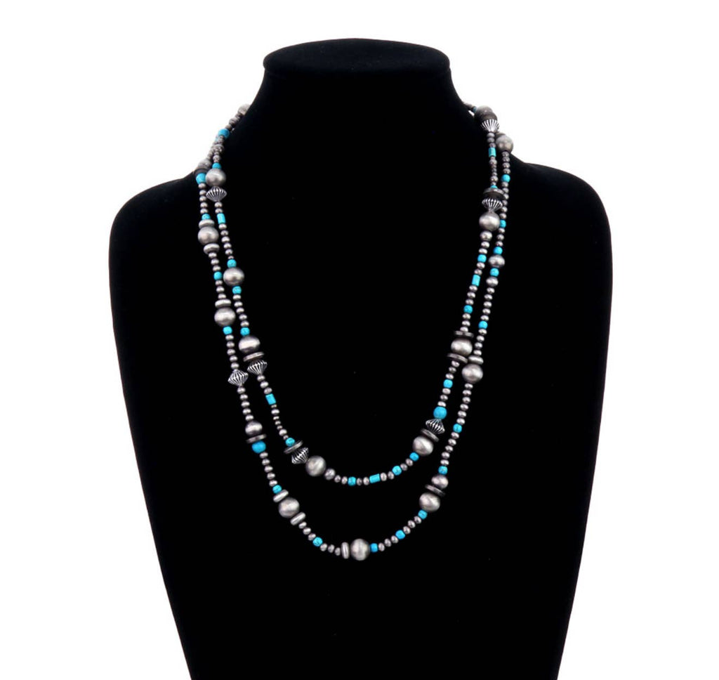 2 Layered Navajo Style Pearl and Bead Necklace - Rooted & Reckless Co.