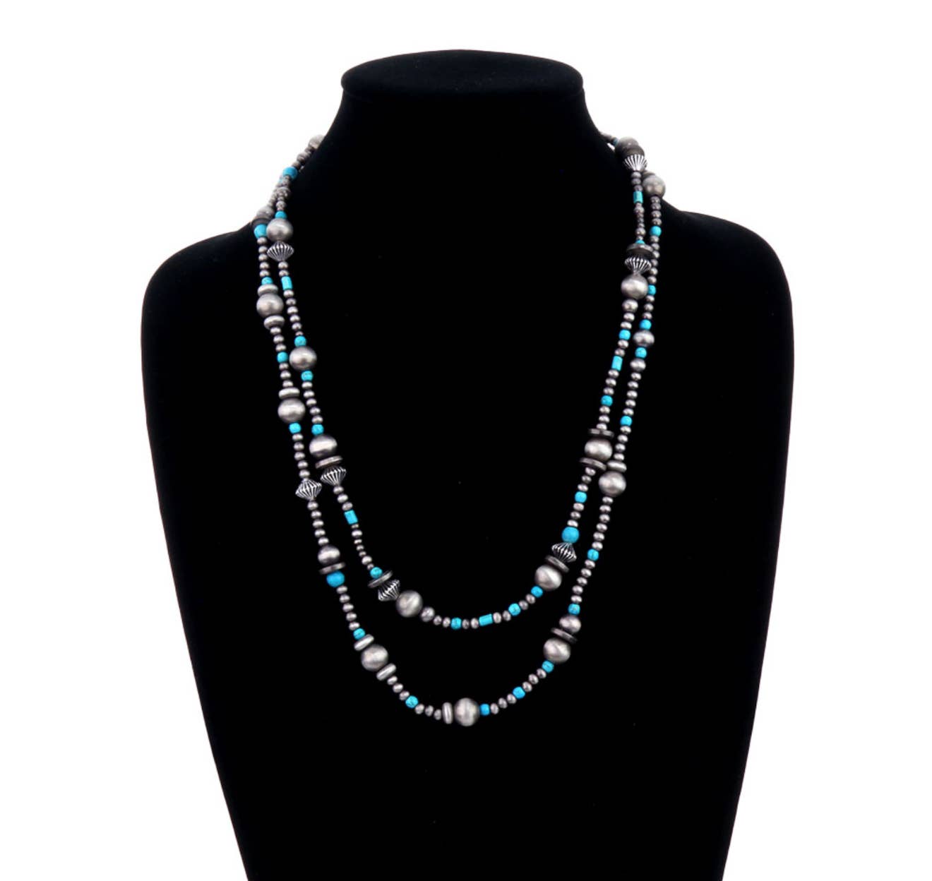 2 Layered Navajo Style Pearl and Bead Necklace - Rooted & Reckless Co.