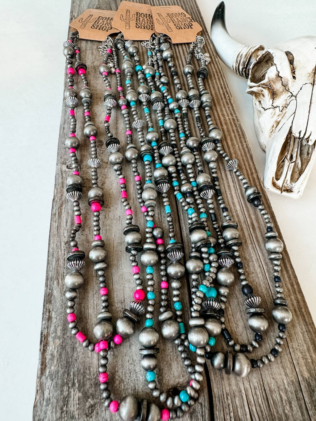 2 Layered Navajo Style Pearl and Bead Necklace - Rooted & Reckless Co.