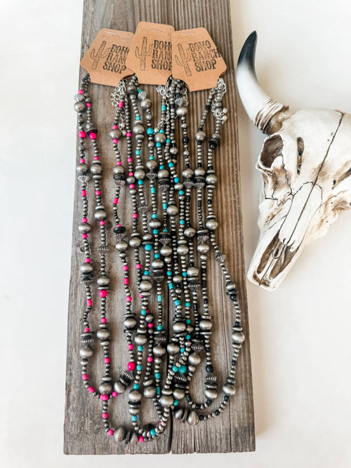2 Layered Navajo Style Pearl and Bead Necklace - Rooted & Reckless Co.