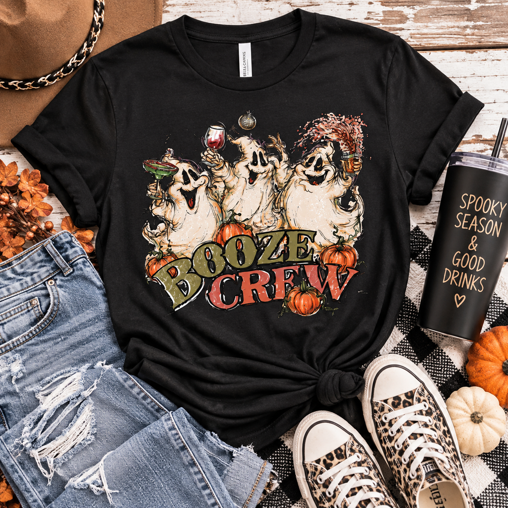 Booze Crew T-Shirt — Funny Party Ghosts Drinking Graphic Tee