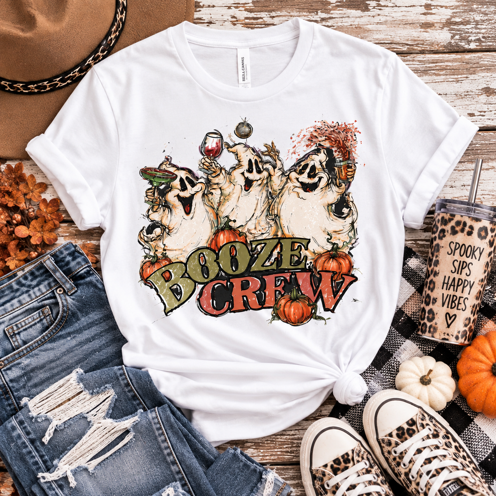 Booze Crew T-Shirt — Funny Party Ghosts Drinking Graphic Tee