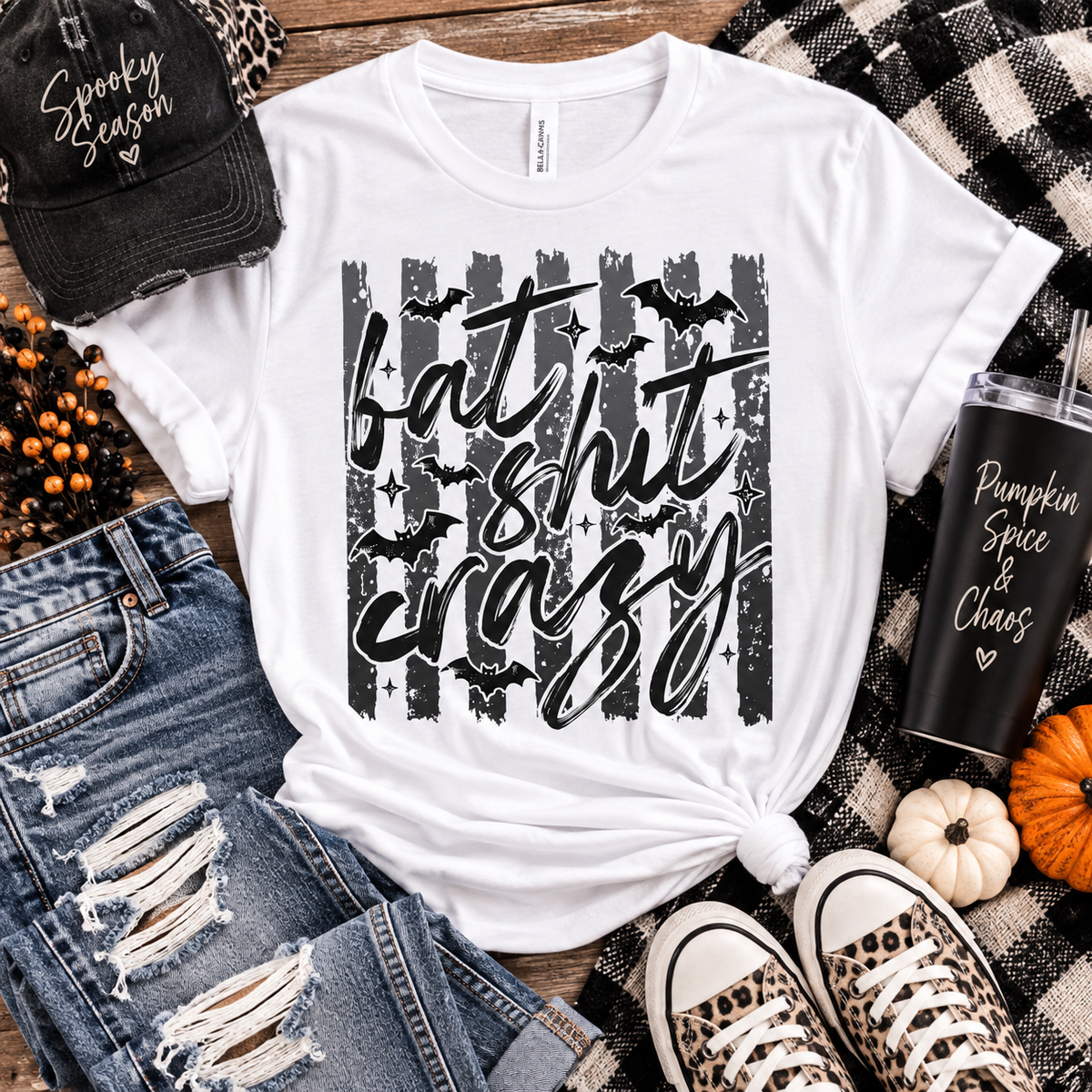 T-Shirt – 'Bat Sh*t Crazy' Distressed Script Graphic Tee