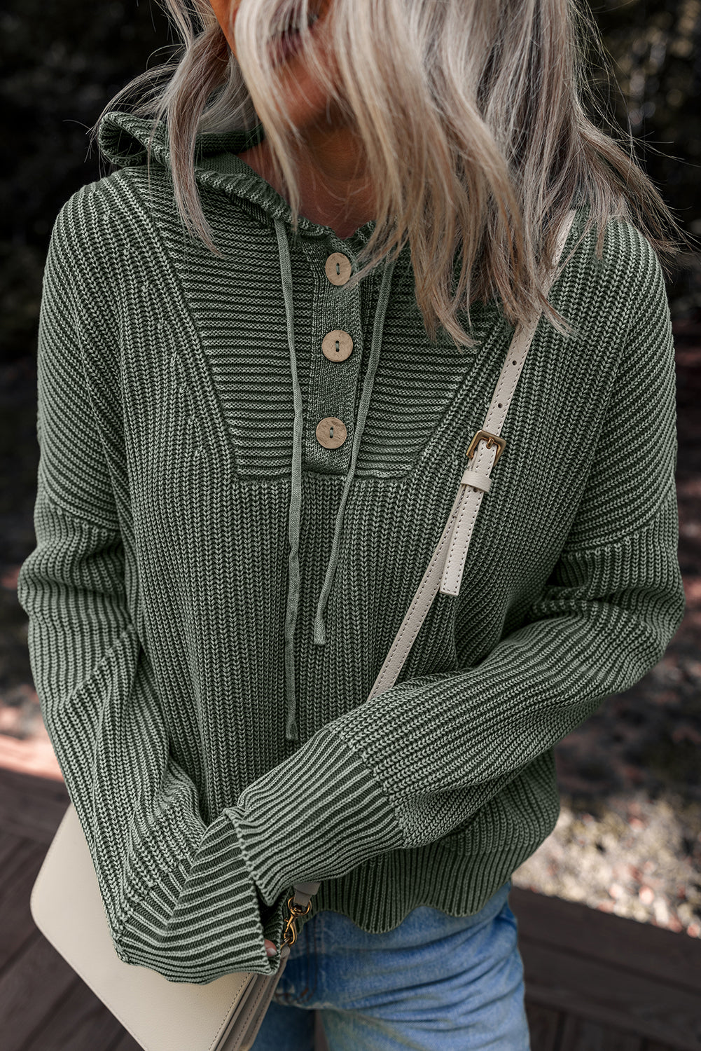 Mineral Wash Ribbed Knit Hooded Sweater