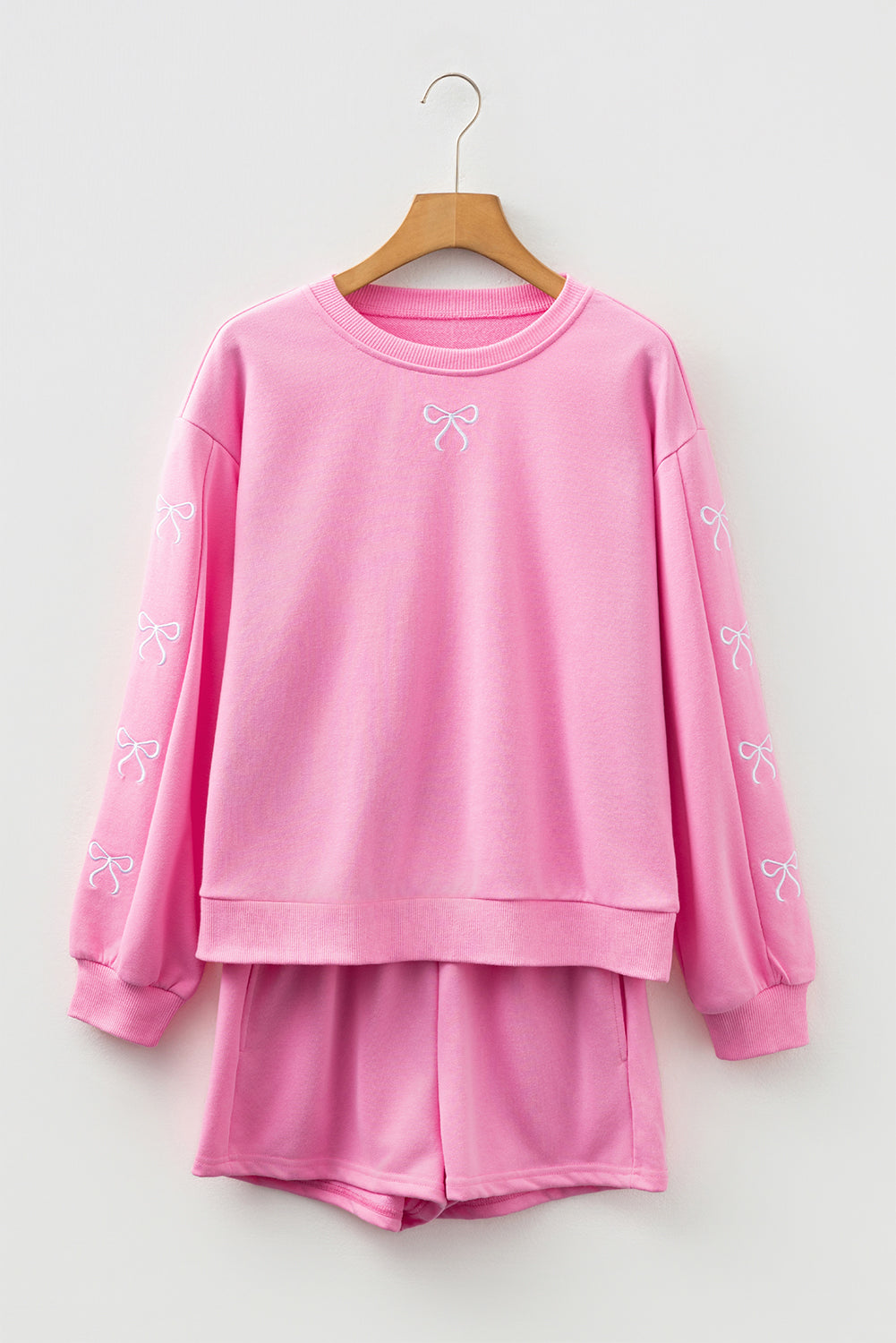 Bow Embroidered Pullover and Shorts Set