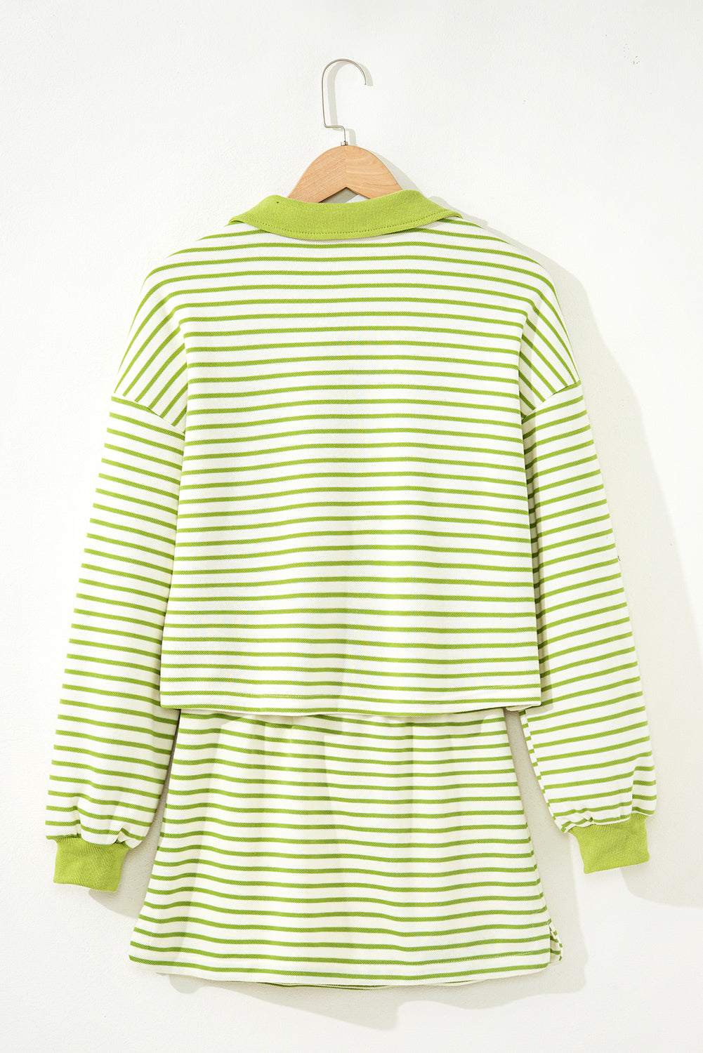 Stripe Collared V-Neck Pullover and Skort Set