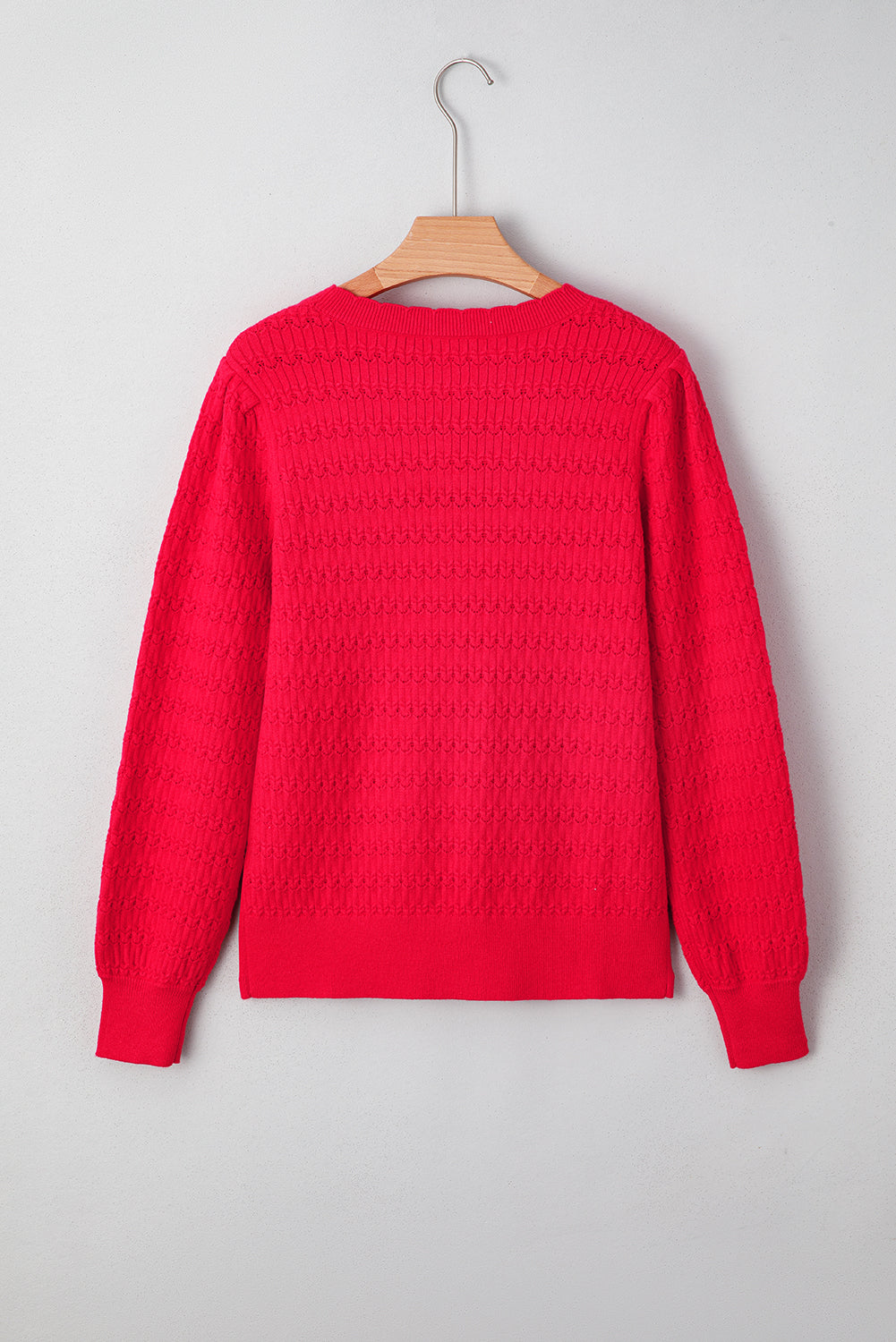 Solid Knit Ribbed Cuff Crewneck Sweater