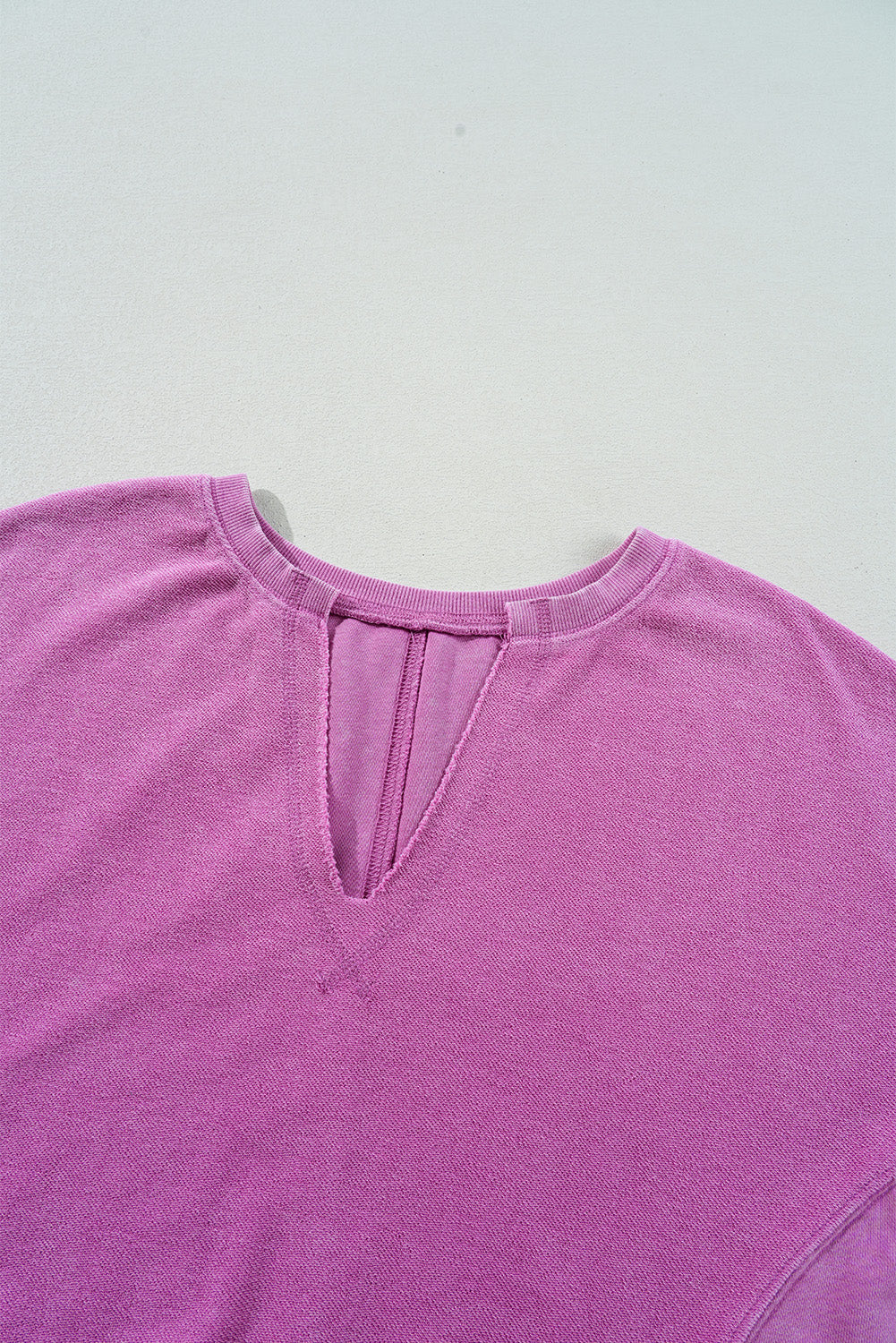 Solid Notched Neck Drop Shoulder Sweatshirt