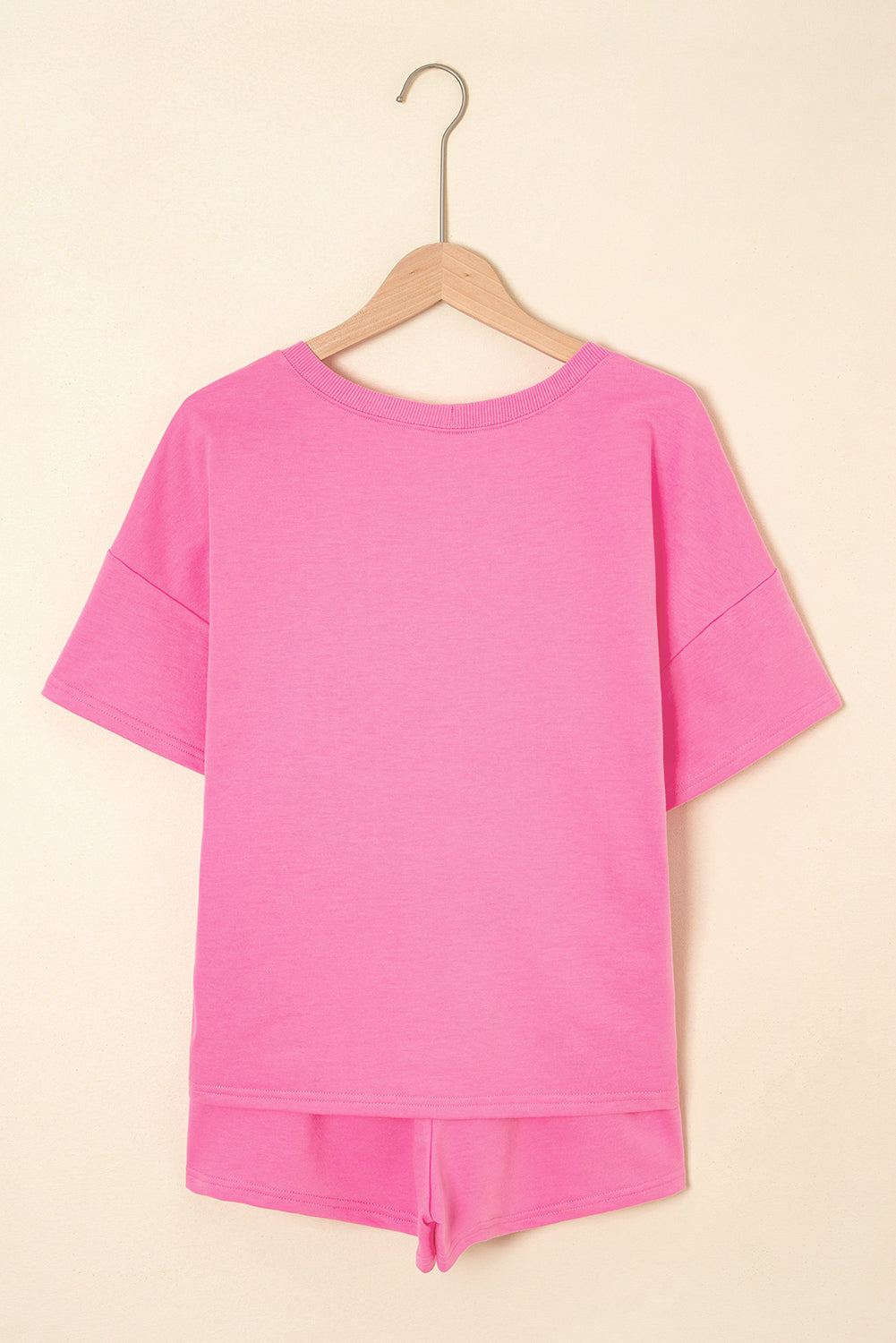 V-Neck Drop Shoulder Tee & Patchwork Drawstring Shorts Set