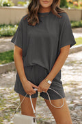 Solid Corded Short Sleeve Tee and Shorts Set