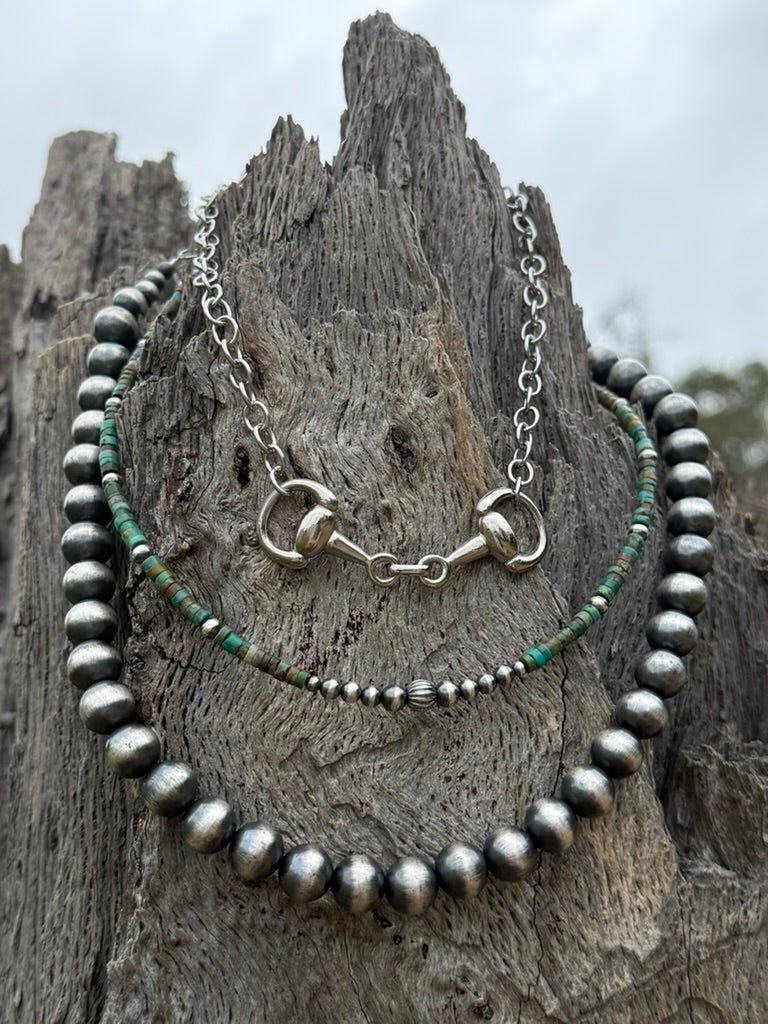 3-pc Necklace Stack: Snaffle Bit & Turquoise Heishi Bundle - Rooted & Reckless Co.
