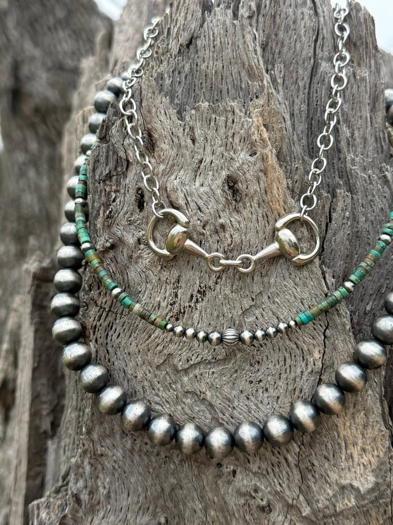 3-pc Necklace Stack: Snaffle Bit & Turquoise Heishi Bundle - Rooted & Reckless Co.