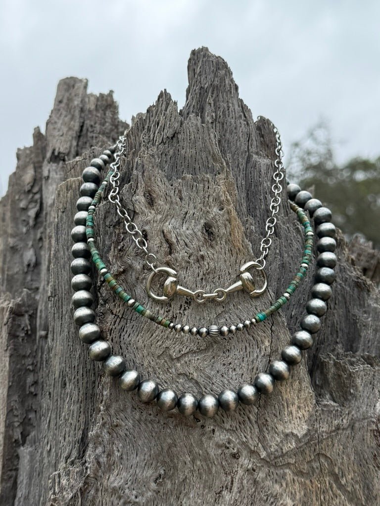 3-pc Necklace Stack: Snaffle Bit & Turquoise Heishi Bundle - Rooted & Reckless Co.