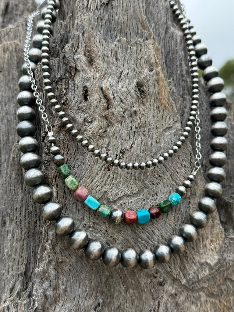 3-pc Silver Pearl Strands & Jasper Necklace Stack - Rooted & Reckless Co.