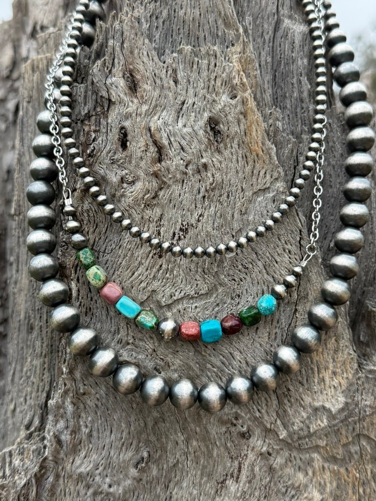 3-pc Silver Pearl Strands & Jasper Necklace Stack - Rooted & Reckless Co.