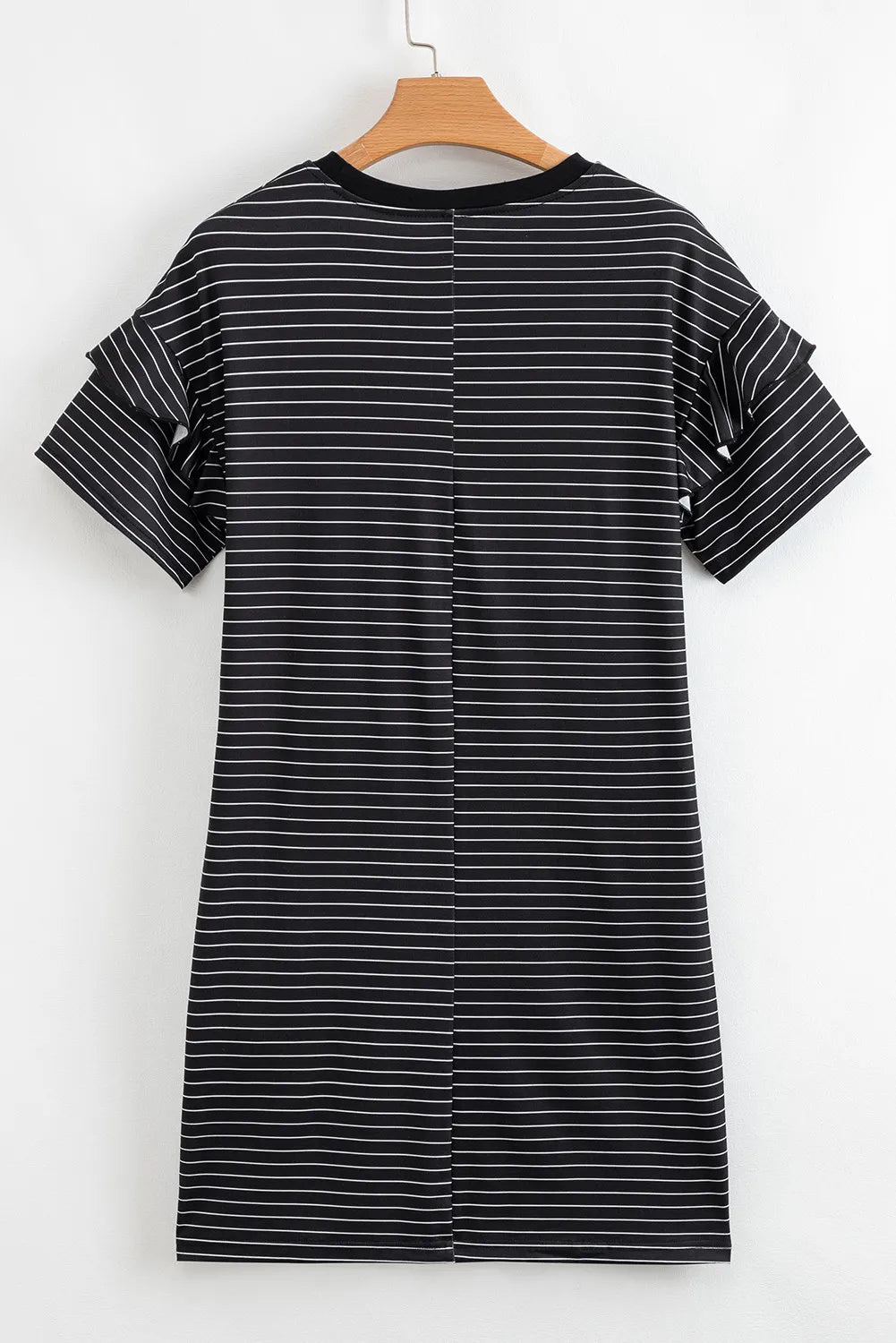 Stripe Ruffle Short Sleeve Crew Neck T-Shirt Mini Dress